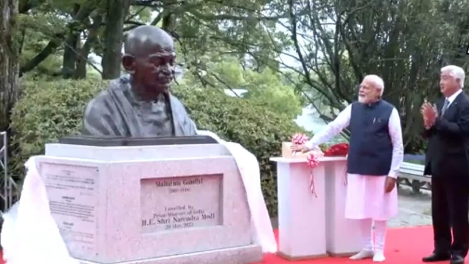 Watch: PM Modi unveils bust of Mahatma Gandhi in Japan’s Hiroshima | Latest News India