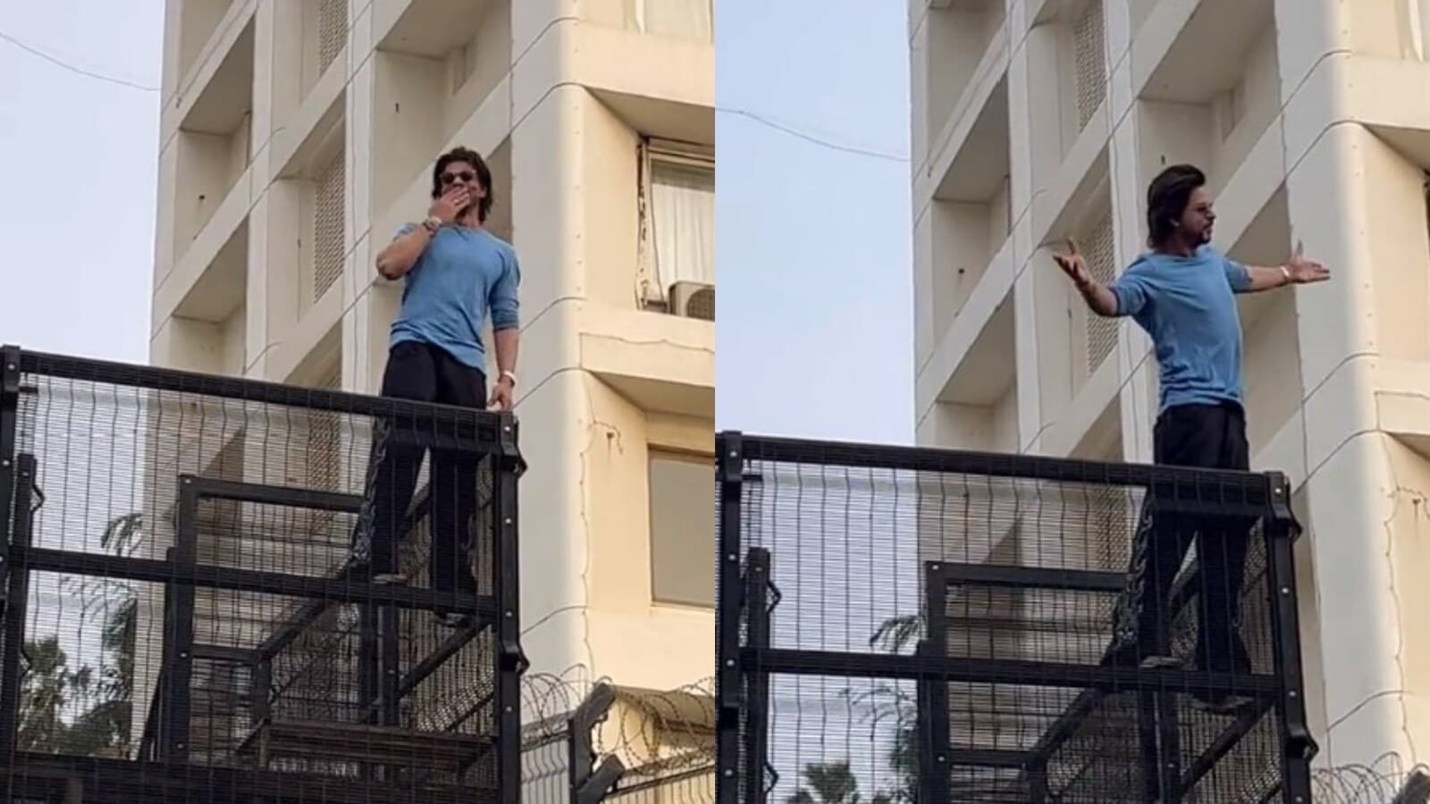 Shah Rukh Khan greets fans outside Mannat, strikes his signature pose. Watch | Bollywood
